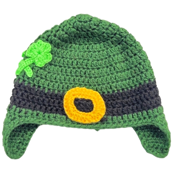 Other - Homemade Crochet St. Patrick's Day Leprechaun Stocking Cap w/ Ear Flaps, Clover